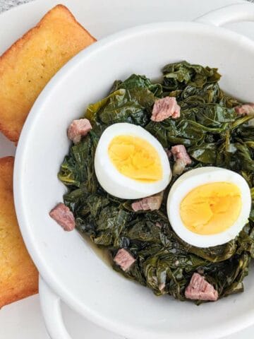 Bowl of turnip greens with ham