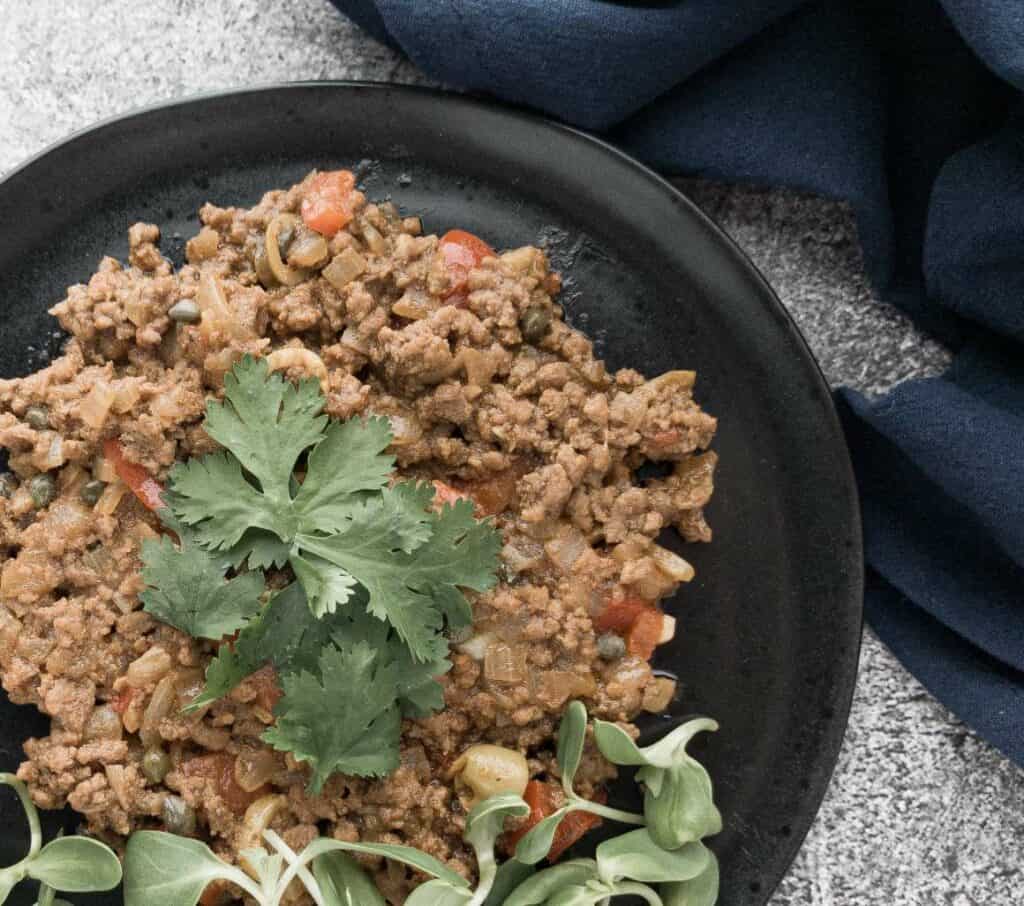 Plated Puerto Rican Picadillo.